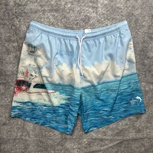 Guy Harvey Mens Board Shorts XL Blue Fishing Boat Fisherman Sailfish Outdoors